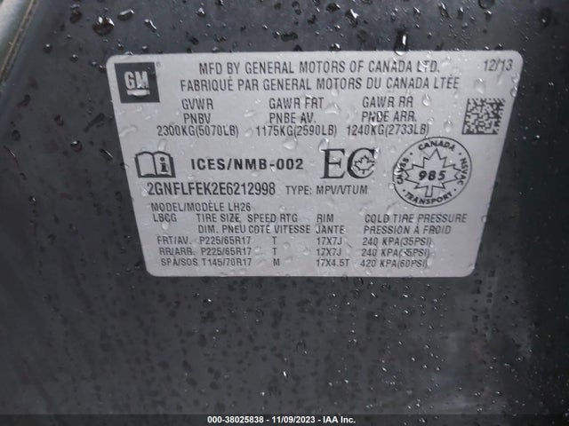Chevrolet EQUINOX 1LT 2014 2GNFLFEK2E6212998 Image 9