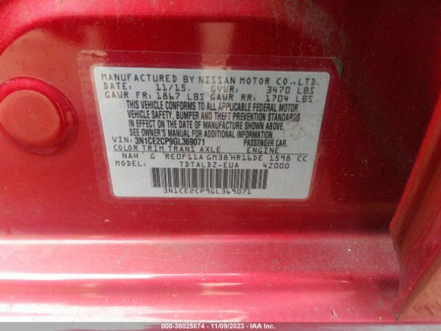 3N1CE2CP9GL369071 Nissan Versa Note S/s Plus/sv/sr/sl