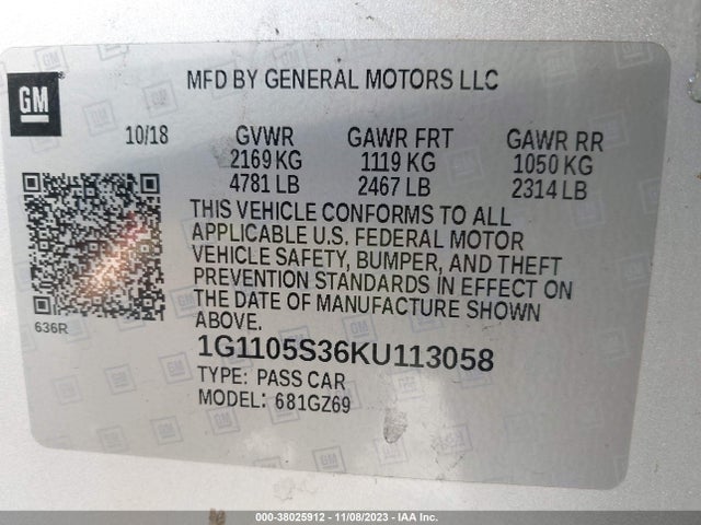 Chevrolet Impala Premier 2019 1G1105S36KU113058 Image 9