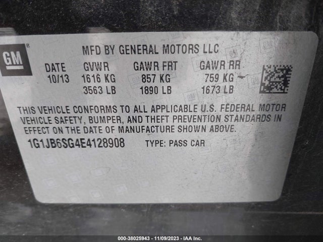 Chevrolet Sonic Ls Manual 2014 1G1JB6SG4E4128908 Image 9