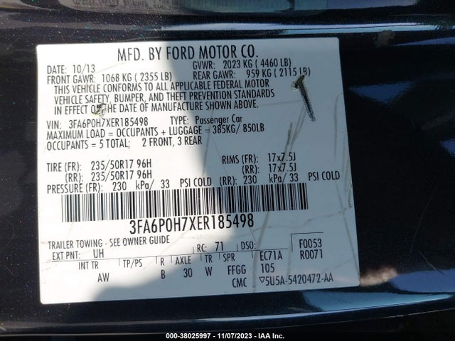 Ford FUSION SE 2014 3FA6P0H7XER185498 Image 9