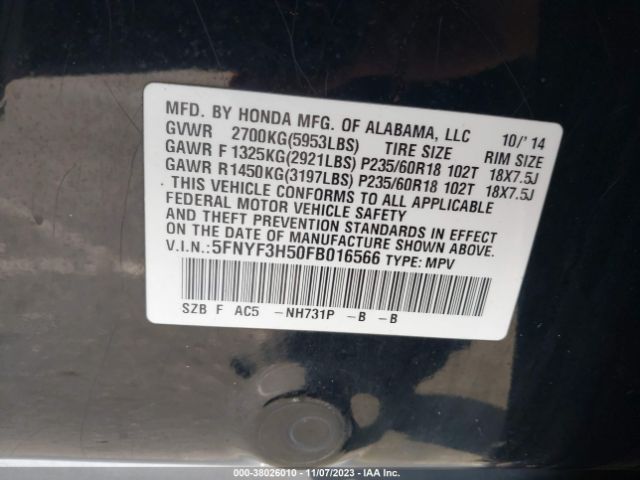 5FNYF3H50FB016566 Honda Pilot Ex-l