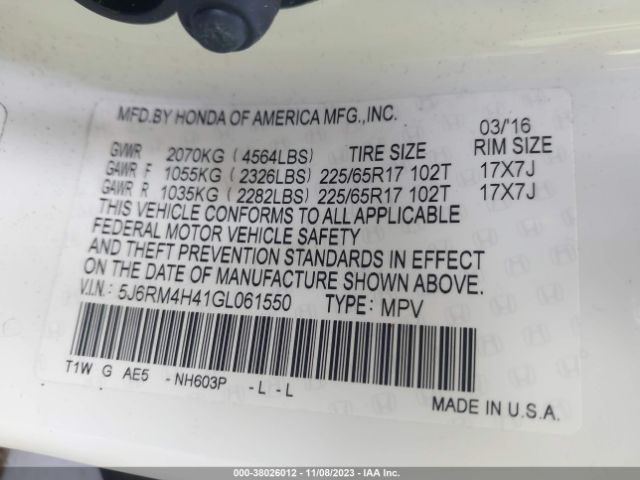 5J6RM4H41GL061550 Honda CR-V SE