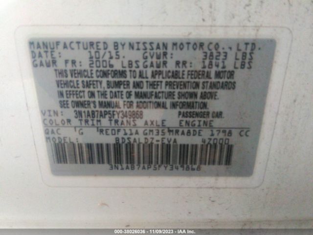 3N1AB7AP5FY349868 Nissan SENTRA SV