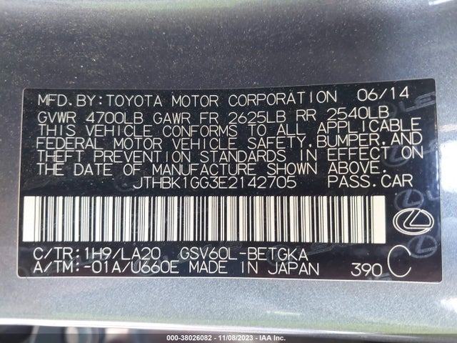 JTHBK1GG3E2142705 Lexus ES 350