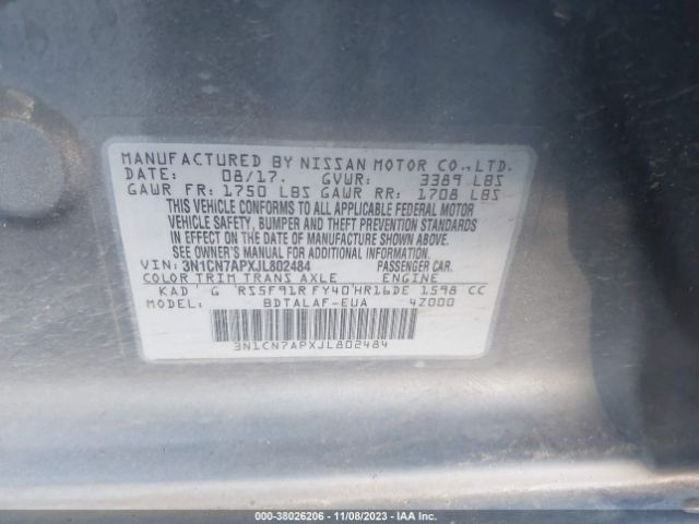 3N1CN7APXJL802484 Nissan Versa 1.6 S