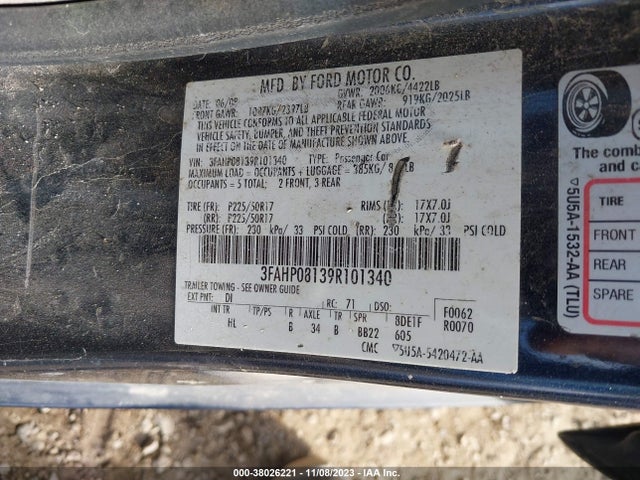 2009 FORD FUSION SEL VIN: 3FAHP08139R101340