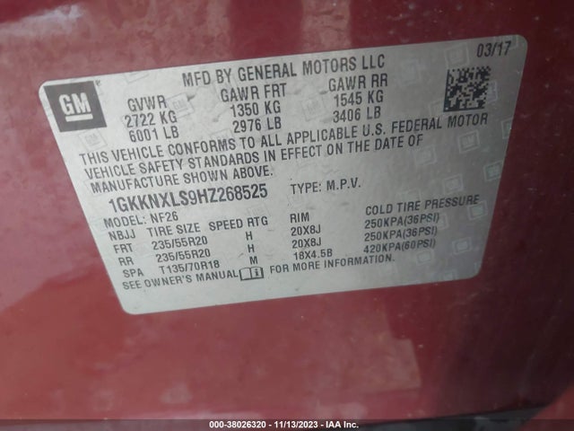 1GKKNXLS9HZ268525 GMC Acadia Denali