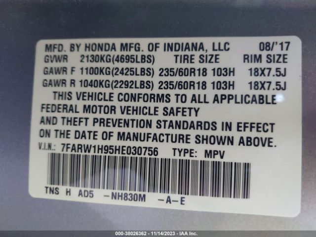 7FARW1H95HE030756 Honda Cr-v Touring