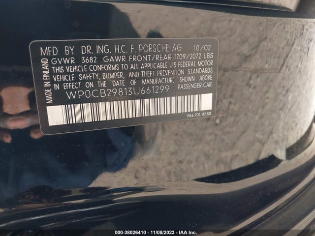 2003 PORSCHE BOXSTER WP0CB29813U661299 Photo 8