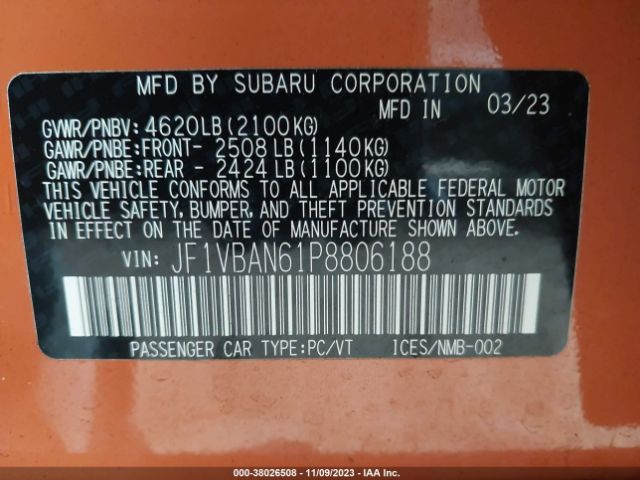 JF1VBAN61P8806188 Subaru Wrx Limited