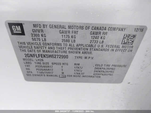 Chevrolet EQUINOX LT 2017 2GNFLFEK5H6272990 Image 9