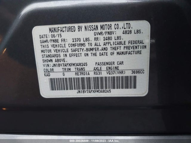2015 INFINITI Q50 PREMIUM VIN: JN1BV7APXFM348245