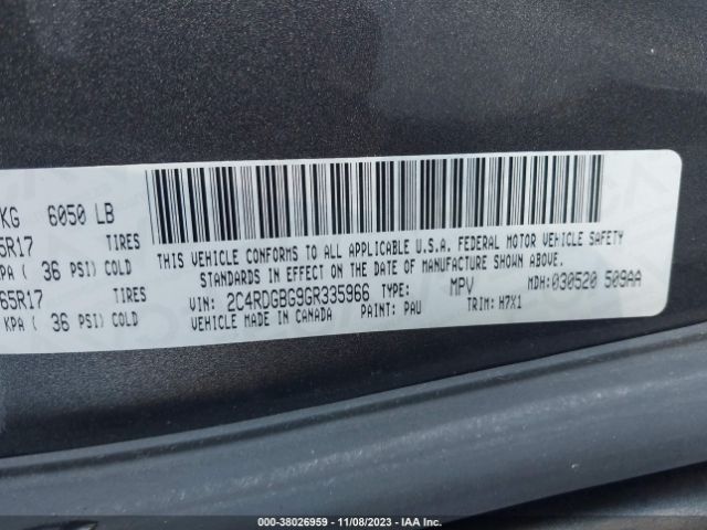 2C4RDGBG9GR335966 Dodge Grand Caravan American Value Pkg