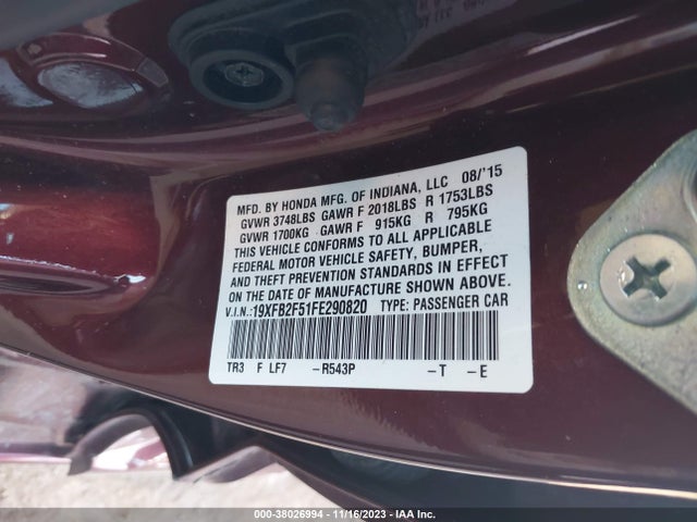 Honda Civic Lx 2015 19XFB2F51FE290820 Image 9
