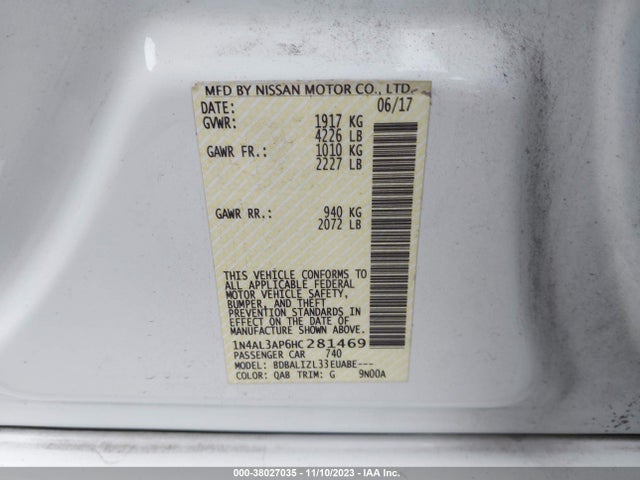 2017 NISSAN ALTIMA 2.5 SV VIN: 1N4AL3AP6HC281469