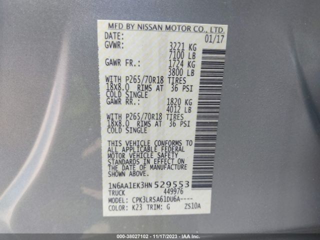 1N6AA1EK3HN529553 Nissan TITAN S