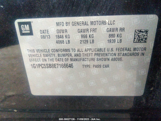 2014 CHEVROLET CRUZE 1LT AUTO VIN: 1G1PC5SB8E7166646
