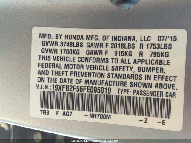 Honda Civic Sedan Lx 2015 19XFB2F56FE095019 Image 9