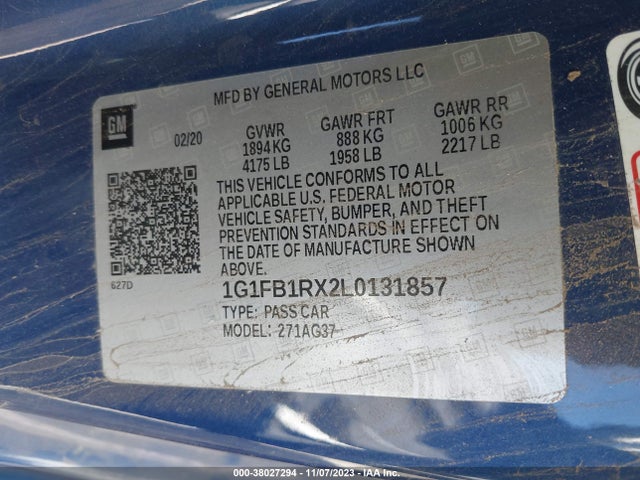 Chevrolet Camaro 1lt 2020 1G1FB1RX2L0131857 Image 9
