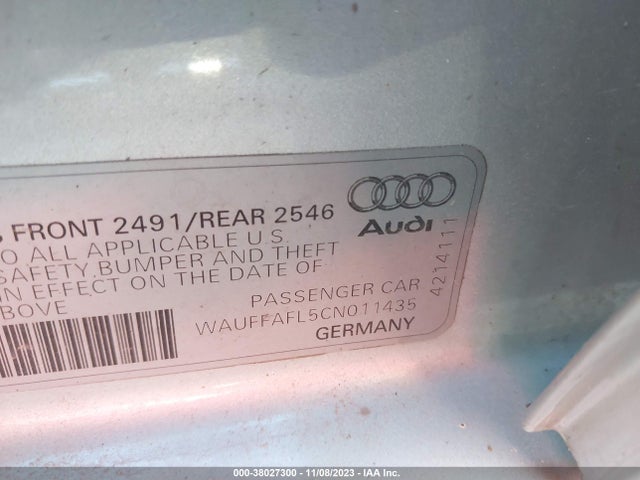 2012 AUDI A4 2.0T PREMIUM VIN: WAUFFAFL5CN011435