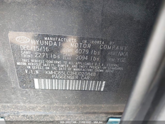 2017 HYUNDAI IONIQ HYBRID LIMITED VIN: KMHC85LC3HU020848