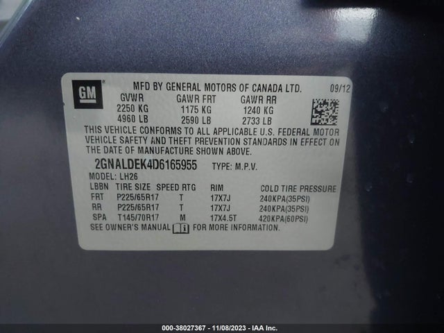 2013 CHEVROLET EQUINOX 1LT VIN: 2GNALDEK4D6165955