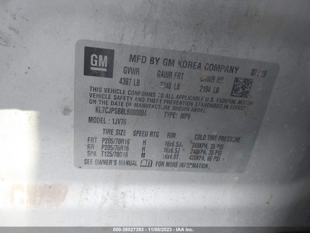 Chevrolet Trax Awd Lt 2020 KL7CJPSB8LB000884 Image 9