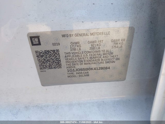 Chevrolet Sonic Lt Auto 2019 1G1JD5SB0K4128084 Image 9