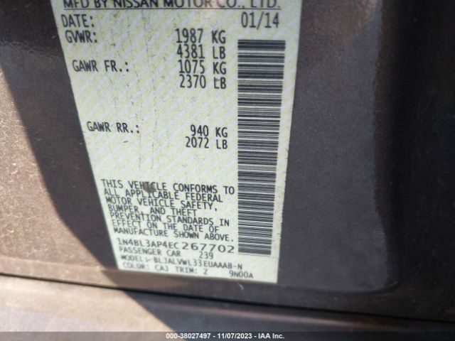 1N4BL3AP4EC267702 Nissan Altima 3.5 Sl