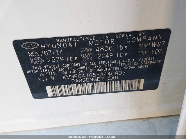 Hyundai AZERA 2015 KMHFG4JG5FA440903 Image 9