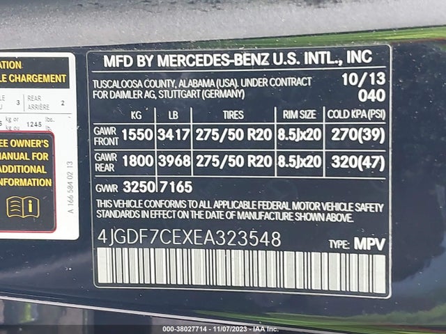 2014 MERCEDES-BENZ GL 450 4MATIC VIN: 4JGDF7CEXEA323548