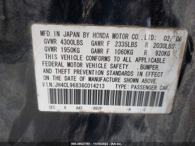 2006 ACURA TSX VIN: JH4CL96836C014213