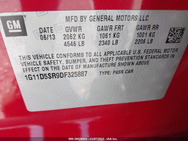 2013 CHEVROLET MALIBU ECO VIN: 1G11D5SR9DF325887