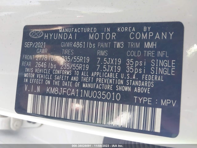 2022 HYUNDAI TUCSON HYBRID SEL CONVENIENCE VIN: KM8JFCA11NU035010