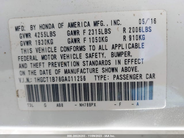 Honda ACCORD EX 2016 1HGCT1B78GA011256 Image 9
