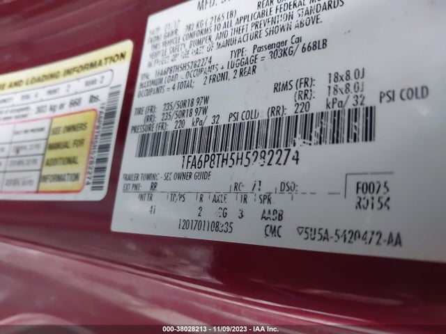 Ford Mustang Ecoboost 2017 1FA6P8TH5H5282274 Image 9