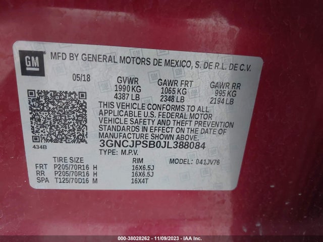 Chevrolet Trax Lt 2018 3GNCJPSB0JL388084 Image 9
