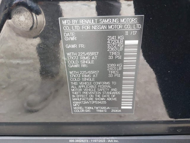 2018 NISSAN ROGUE SV VIN: KNMAT2MV7JP534215