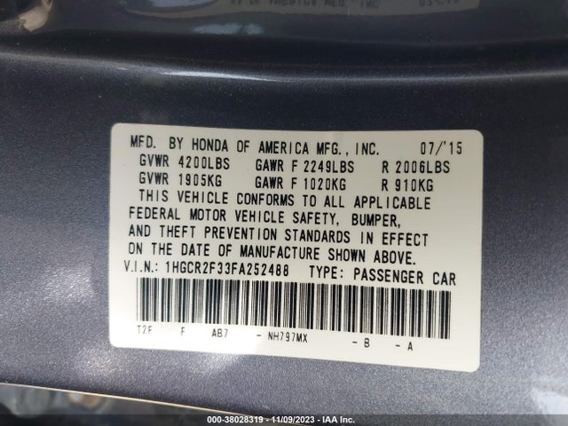 Honda ACCORD LX 2015 1HGCR2F33FA252488 Image 9