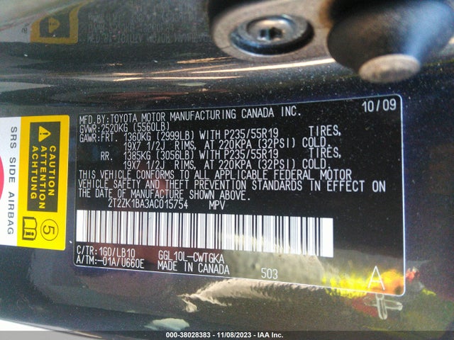 2010 LEXUS RX 350 VIN: 2T2ZK1BA3AC015754