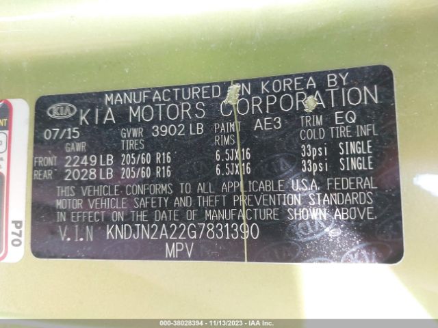 KNDJN2A22G7831390 KIA Soul Base