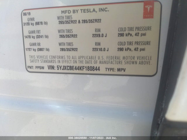 Tesla Model X P100d/performance 2019 5YJXCBE44KF180844 Image 9