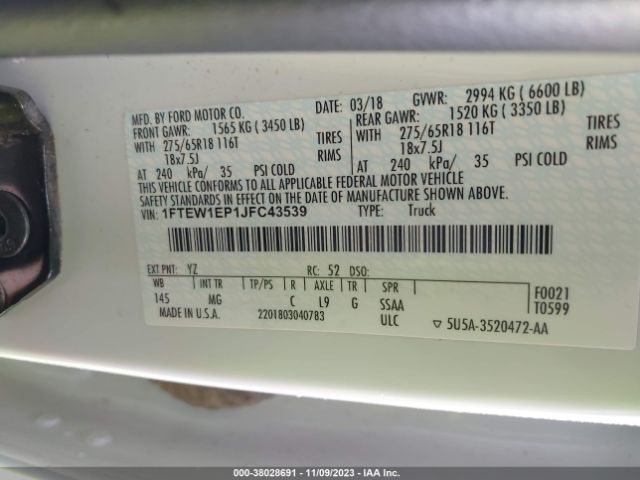 1FTEW1EP1JFC43539 Ford F-150 Xlt