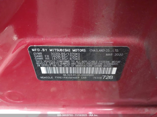 ML32A3HJ2LH009585 Mitsubishi Mirage Es/se