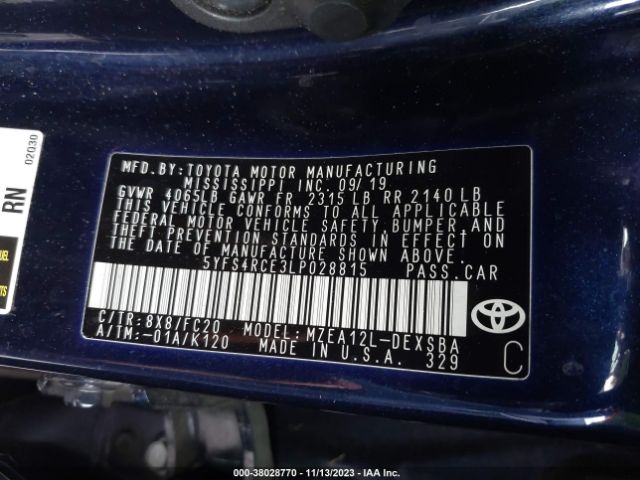 5YFS4RCE3LP028815 Toyota COROLLA SE