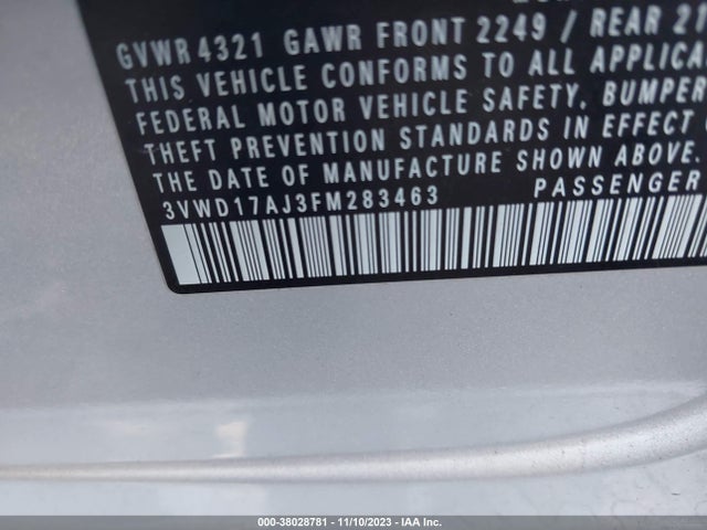 2015 VOLKSWAGEN JETTA 1.8T SE VIN: 3VWD17AJ3FM283463