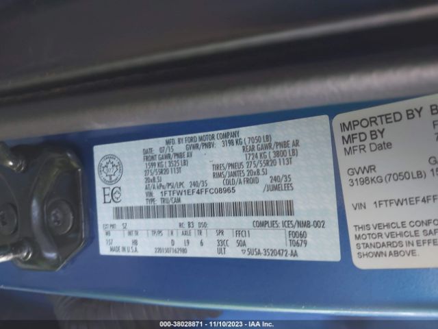 1FTFW1EF4FFC08965 Ford F-150 Xlt W