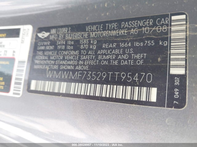 2009 MINI COOPER S WMWMF73529TT95470 Photo 8