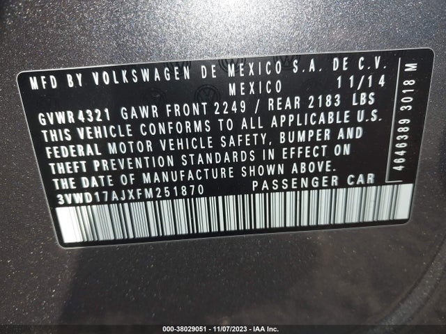 3VWD17AJXFM251870 Volkswagen Jetta Sedan 1.8t Se
